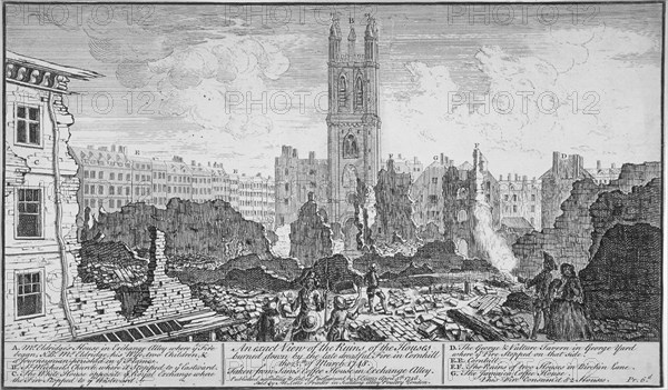 Ruins of houses burnt down in a fire in Cornhill, City of London, 25 March, 1748. Artist: Anon