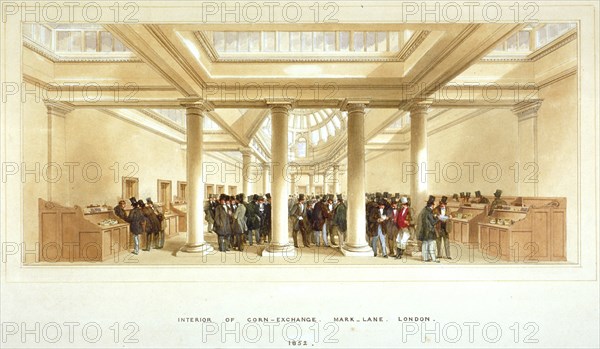 Interior of the Corn Exchange, Mark Lane, City of London, 1852. Artist: Anon