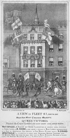 Royal procession on Fleet Street, City of London, 1837. Artist: Augustus Butler