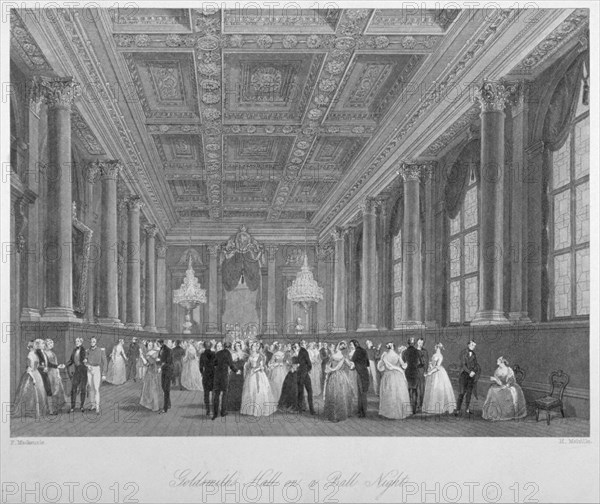 Interior view of the Goldsmiths' Hall on a ball night, City of London, 1840. Artist: Harden Sidney Melville