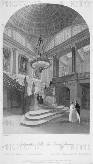 Interior view of the Goldsmiths' Hall showing the grand staircase, City of London, 1840. Artist: Harden Sidney Melville
