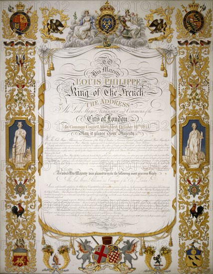 Illuminated address from the Corporation of London to Louis Philippe of France, 1844. Artist: H Dowse