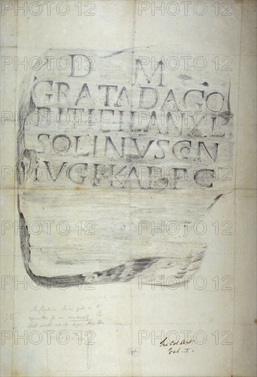 Roman memorial stone erected by Solinus in memory of his wife Grata, 1875. Artist: Anon