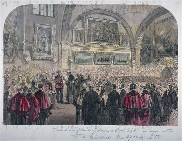 Guildhall Council Chamber, City of London, 1861. Artist: Anon