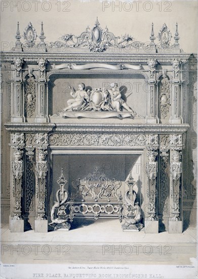 Fireplace in Ironmongers' Hall, Fenchurch Street, City of London, 1855. Artist: Day & Son