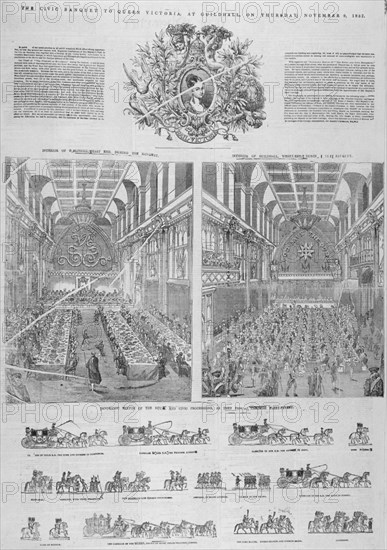 The Guildhall Civic Banquet for Queen Victoria held on 9 November 1837. Artist: Anon