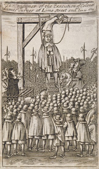 Execution of a criminal, Lime Street, City of London, 1664. Artist: Anon