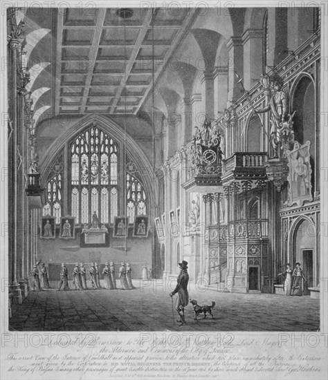 Interior of the Guildhall, City of London, 1816. Artist: George Hawkins