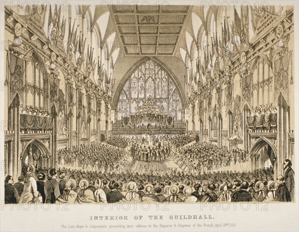 Interior of the Guildhall, City of London, 1855. Artist: Anon