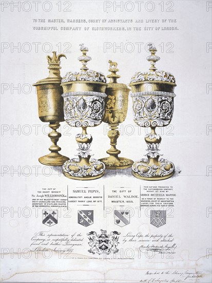 Four ornate cups belonging to the Clothworkers' Company, 1857. Artist: Sanderson & Co
