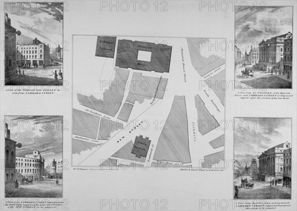 Plan of proposals for King William Street, City of London, 1832. Artist: Blades, East and Blades