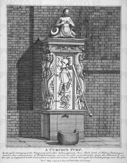 Ornate water pump in the yard at Leathersellers' Hall, Little St Helen's, City of London, 1791. Artist: John Thomas Smith