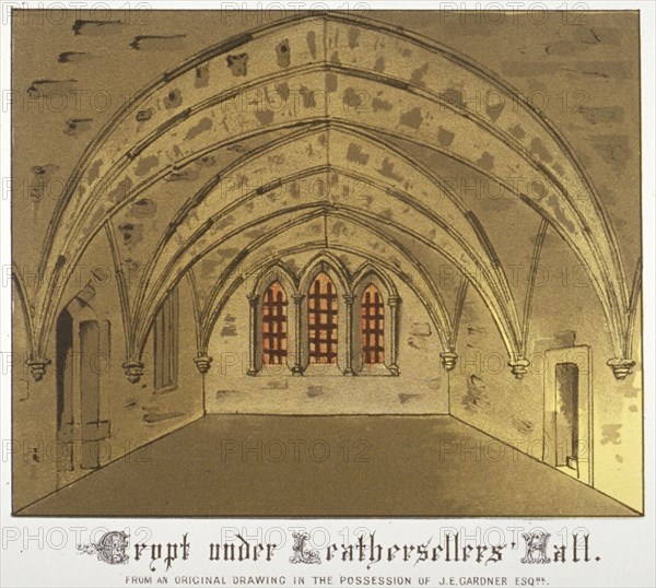 Crypt under Leathersellers' Hall, Little St Helen's, City of London, 1871. Artist: Anon