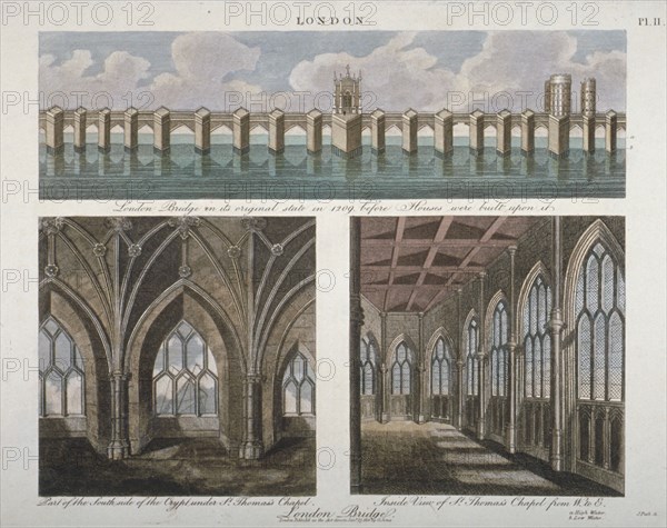 Views of the old London Bridge, 1814. Artist: John Pass