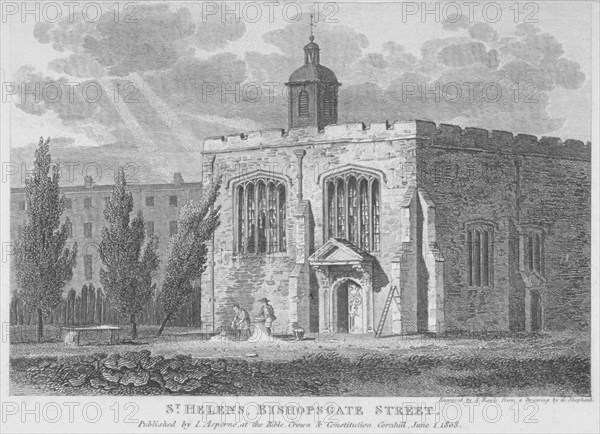 Church of St Helen, Bishopsgate, City of London, 1808. Artist: Samuel Rawle