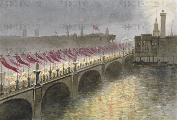 View of London Bridge on the night of the arrival of the Princess Alexandra of Denmark, 1863 Artist: Maul