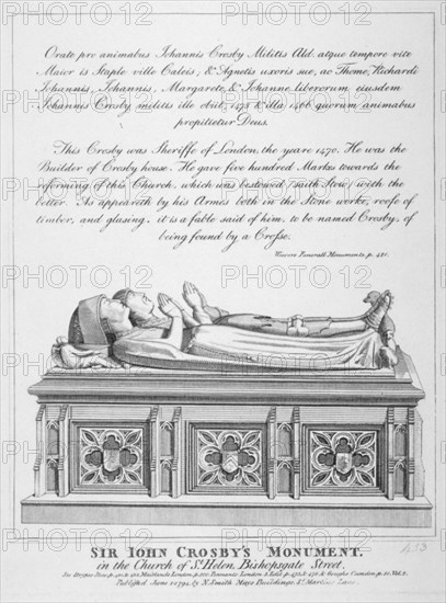 Tombs in the Church of St Helen, Bishopsgate, City of London, 1794. Artist: Anon