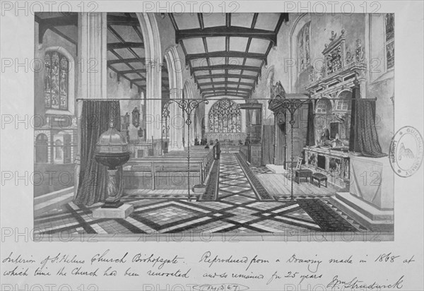 Interior of the Church of St Helen, Bishopsgate, City of London, 1870. Artist: William Strudwick