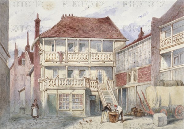 View of the French Horn Tavern, Holborn, London, 1840. Artist: Frederick Napoleon Shepherd