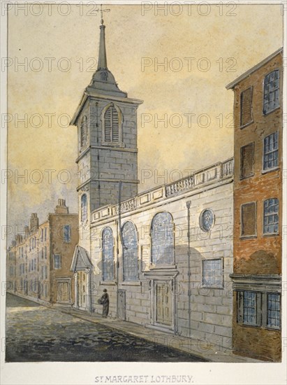 South-east view of the Church of St Margaret Lothbury, City of London, 1815. Artist: William Pearson