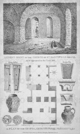 Interior view of the remains of the Church of St Martin's le Grand, City of London, 1825. Artist: AJK