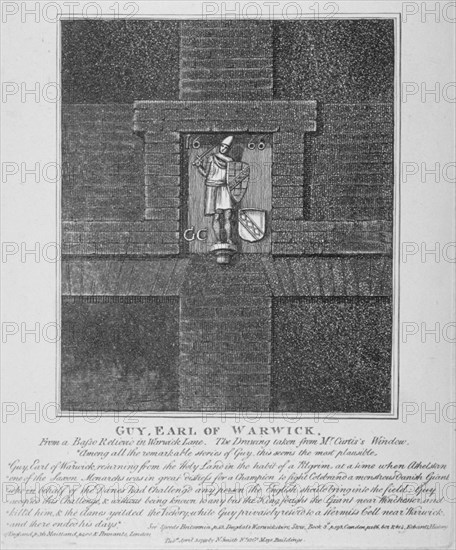 Guy, Earl of Warwick, relief in Warwick Lane at the corner of Newgate Street, City of London, 1791. Artist: Anon