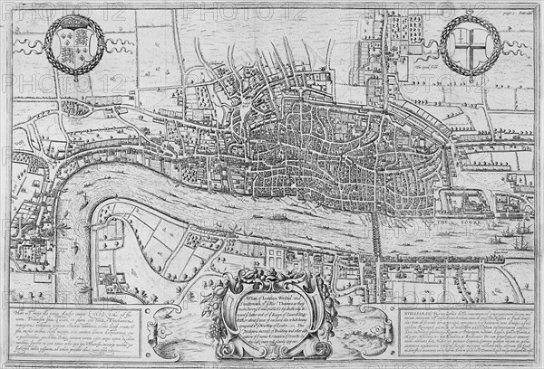 Map of the City of London and City of Westminster in c1600, 1708. Artist: Anon