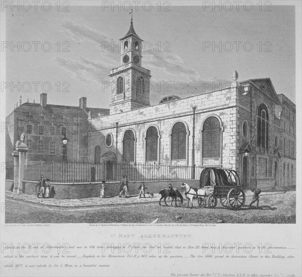 Church of St Mary Aldermanbury, City of London, 1814. Artist: Joseph Skelton