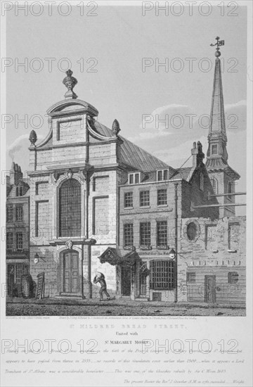 Church of St Mildred, Bread Street, City of London, 1838. Artist: Joseph Skelton
