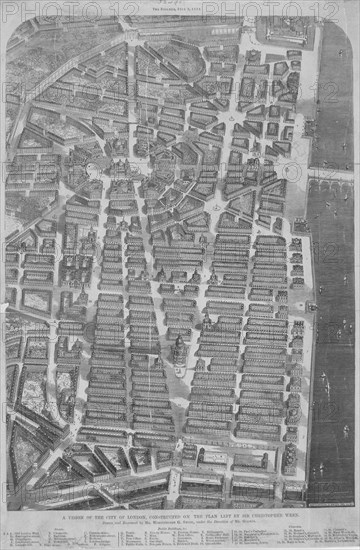 Sir Christopher Wren's plan for the rebuilding of London after the Great Fire, 1666 (1875). Artist: G Worthington Smith