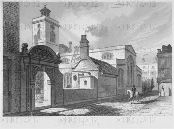 South-east view of the Church of St Olave, Hart Street, City of London, 1837. Artist: John Le Keux