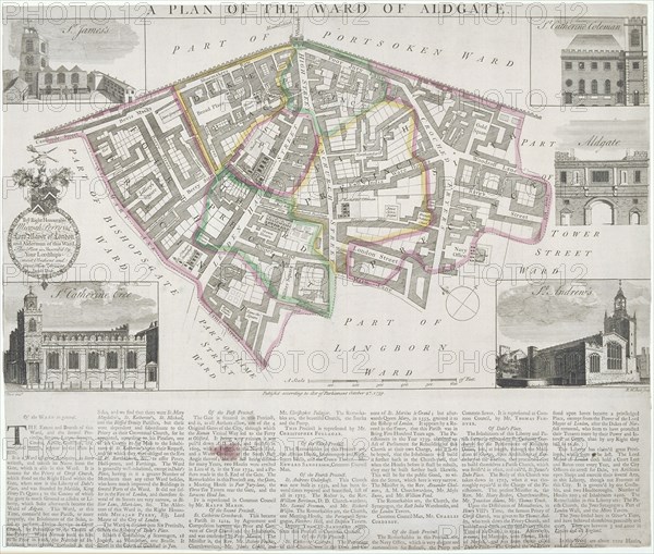 Map of Aldgate Ward, City of London, 1739. Artist: RW Seale