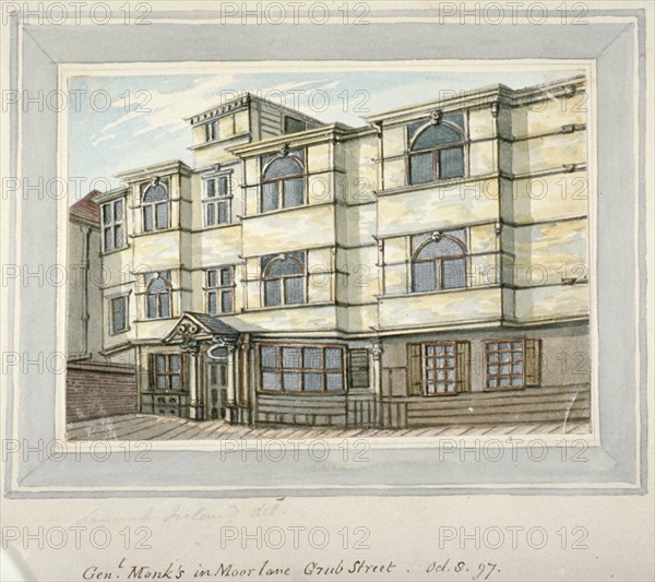 House of George Monck, Duke of Albermarle in Grub Street, now Milton Street, City of London, 1797. Artist: Samuel Ireland