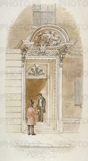 View of the doorway of no 4 Mincing Lane, City of London, 1840. Artist: James Findlay