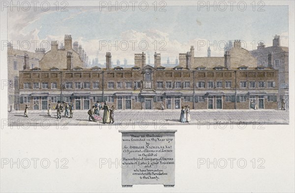 The Salters' Almshouses in Monkwell Street, City of London, 1818. Artist: Robert Blemmell Schnebbelie