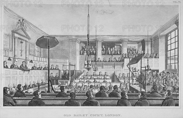 Interior view of the Sessions House, Old Bailey, City of London, 1824. Artist: Anon