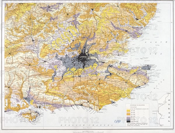 Map of London and south-east England, 1891. Artist: John Bartholomew