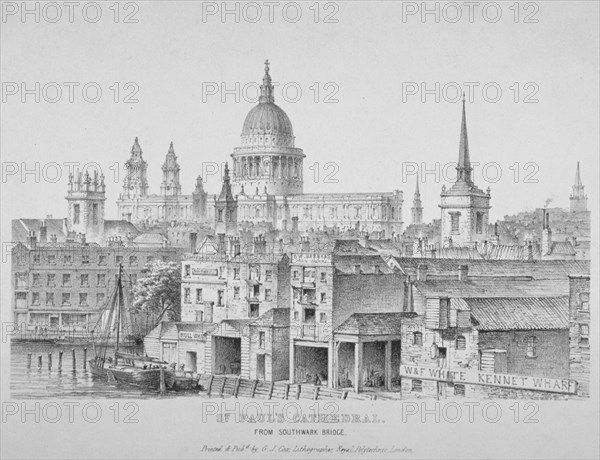 St Paul's Cathedral from Southwark Bridge, City of London, 1835. Artist: Anon