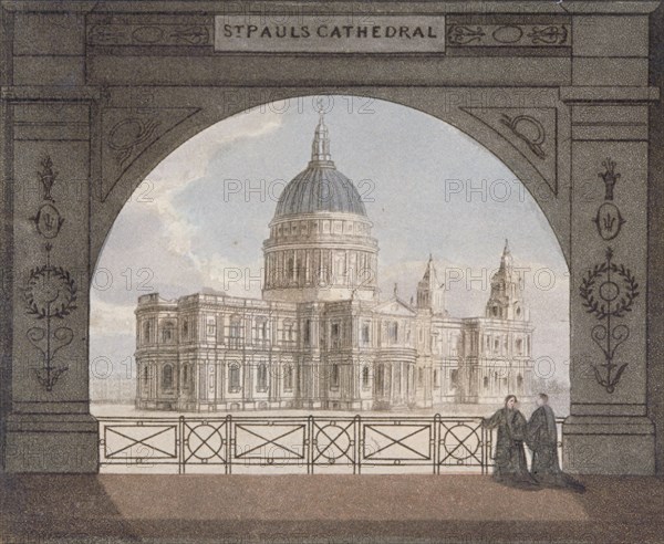 North-east view of St Paul's Cathedral through an archway, City of London, 1820. Artist: Anon