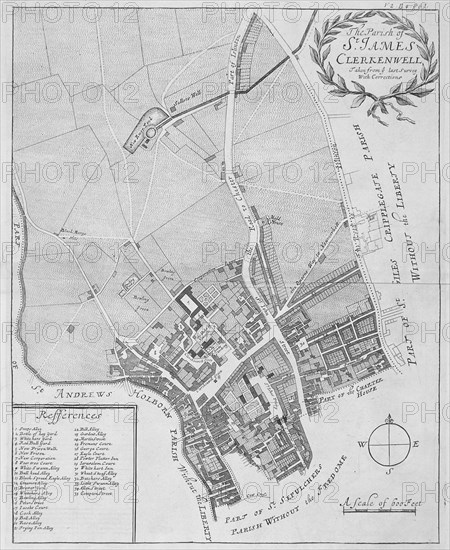 Map of the parish of St James Clerkenwell, London, 1720. Artist: Anon