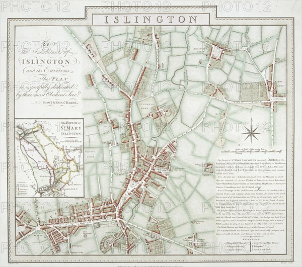 Map of the parish of St Mary, Islington, London, 1793. Artist: Benjamin Baker