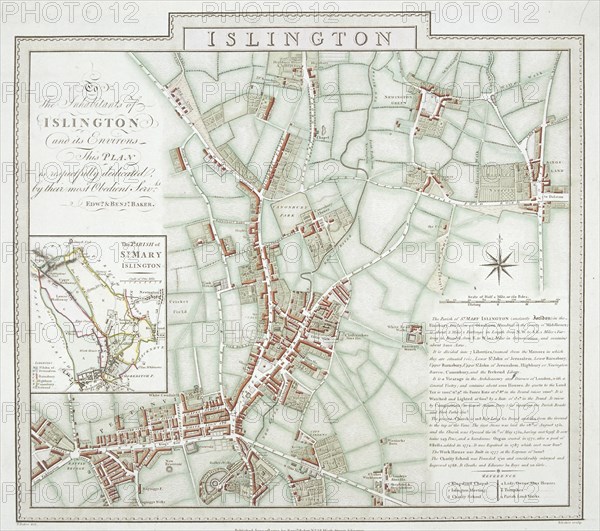 Map of the parish of St Mary, Islington, London, 1793. Artist: Benjamin Baker