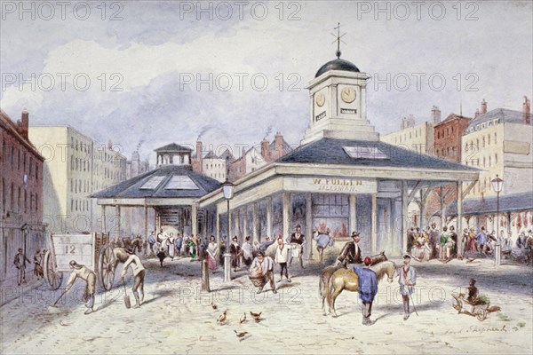 View of Newgate Market in Paternoster Square, City of London, 1836. Artist: Frederick Napoleon Shepherd