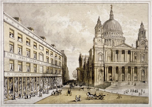 Premises of James Spence and Co, warehousemen, 76-79 St Paul's Churchyard, City of London, 1850. Artist: Anon