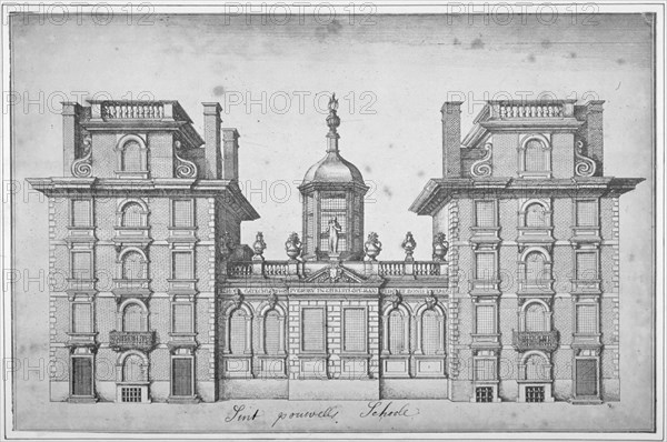 Elevation of St Paul's School, City of London, 1670. Artist: Anon