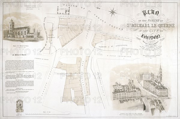 Map of the parish of St Michael le Querne, London, 1853. Creator: King.