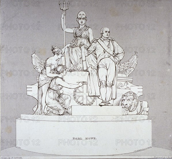 Monument to Earl Howe, sculpted by J Flaxman, St Paul's Cathedral, City of London, 1818. Artist: Charles Heath