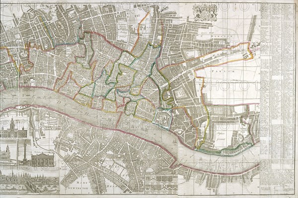 Map of Westminster, the City of London, Southwark and surrounding areas, 1743. Artist: Anon