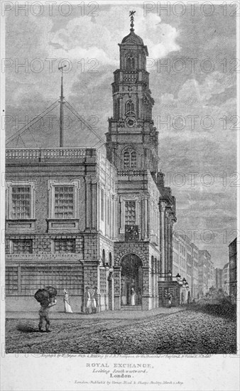 View of the Royal Exchange, looking south-west, City of London, 1809. Artist: William Angus