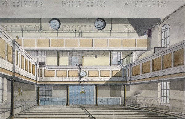 Interior of Salters' Hall Chapel for Protestant Dissenters, St Swithin's Lane, City of London, 1820. Artist: Anon